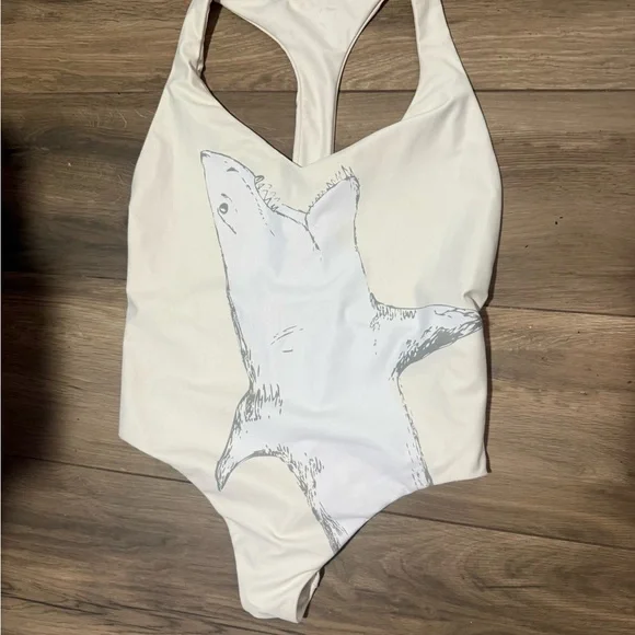 Boys & Arrows the Meg White One-Piece Swimsuit with Shark Design - Picture 1 of 3